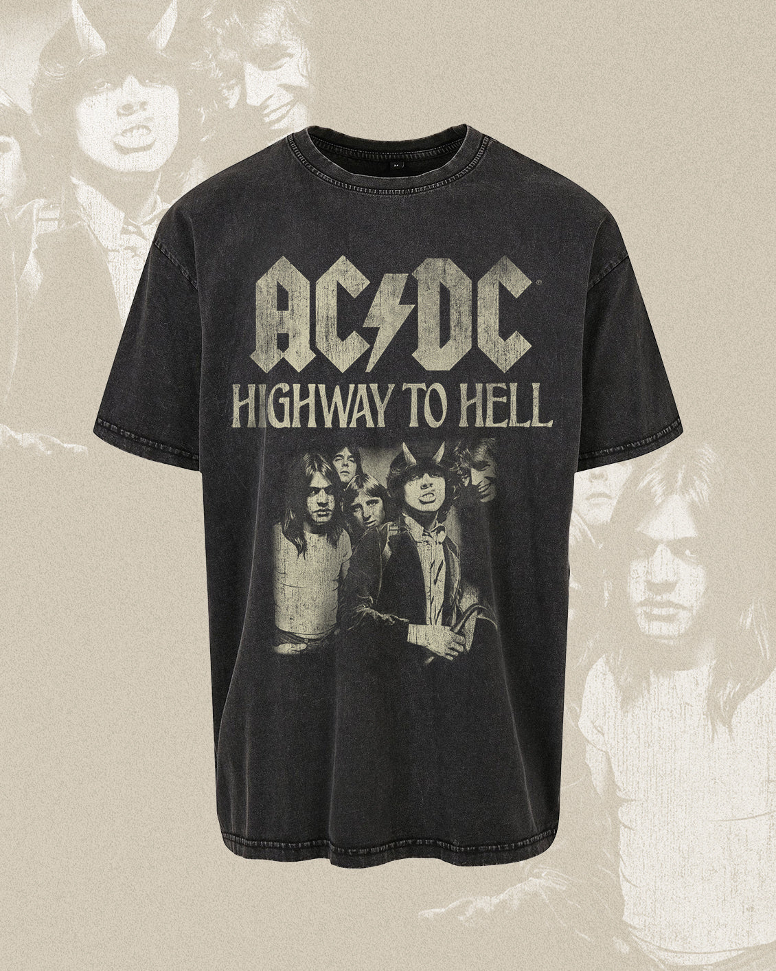 black washed vintage tee with ACDC Highway To Hell graphic