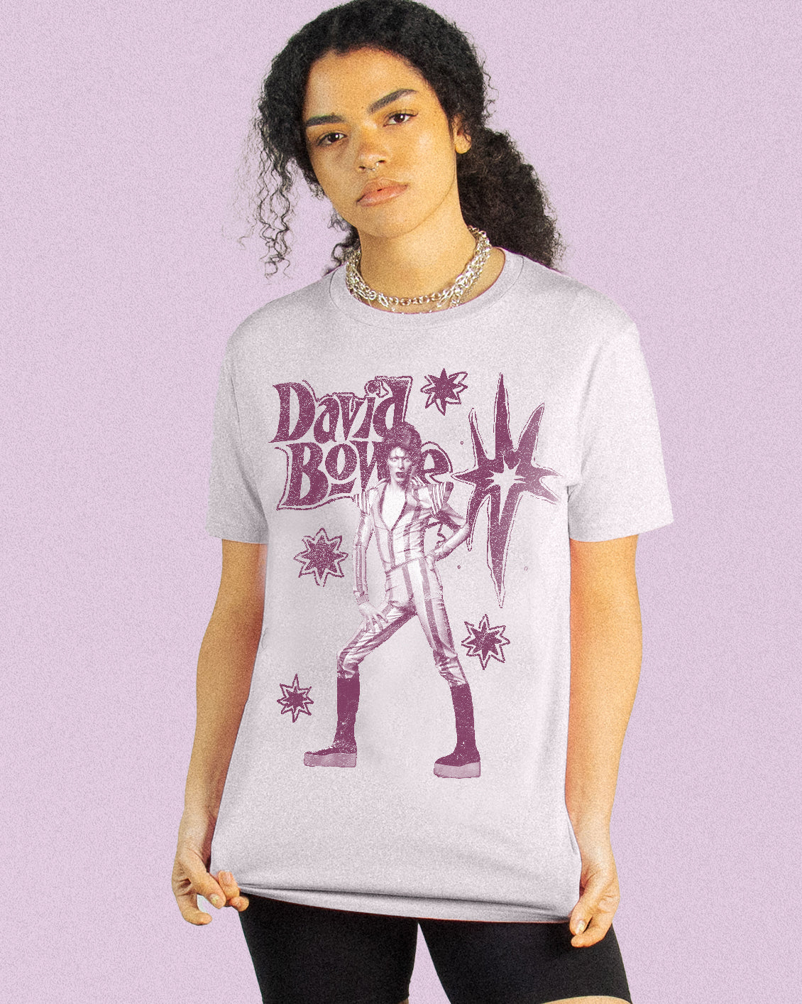 david bowie on soft lilac premium oversized tee