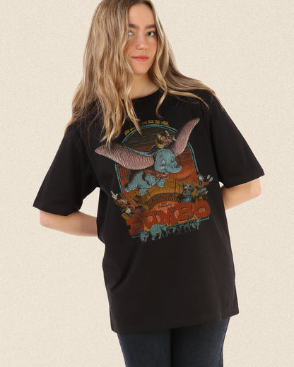 Walt Disney's DUMBO vintage graphic on a black tee 