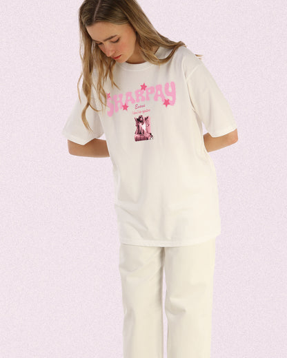 MODEL WEARING HIGH SCHOOL MUSICAL SHARPAY I DON'T DO REJECTION DROP SHOULDER TEE 