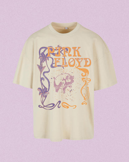 Pink Floyd vintage graphic design with pig in the middle, on light sand coloured tee 