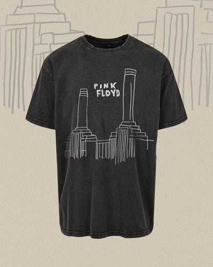 PINK FLOYD BATTERSEA POWER STATION GRAPHIC IN WASHED BLACK OVERSIZED TEE.