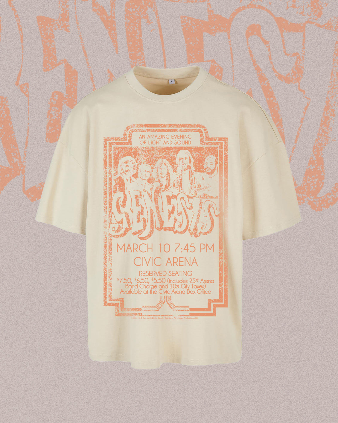 vintage light sand coloured tee of genesis graphic in orange