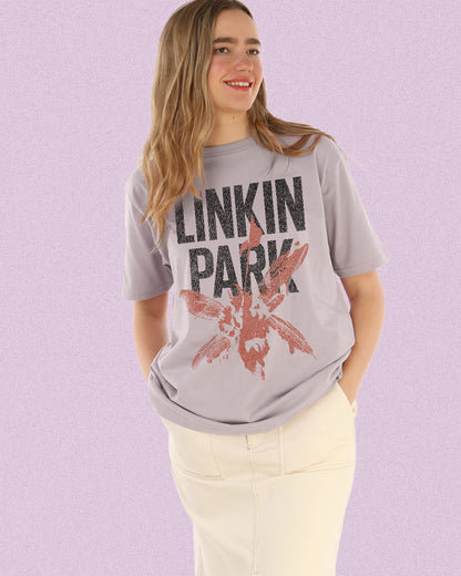 linkin park tee by supacult brand, a licensed vintage look on a model 