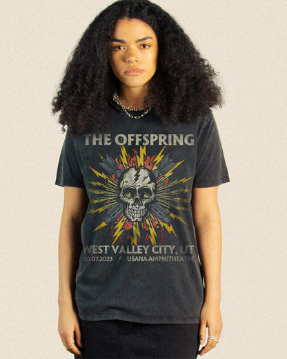 The Offspring and skull graphic tee in black washed colour, vintage style 