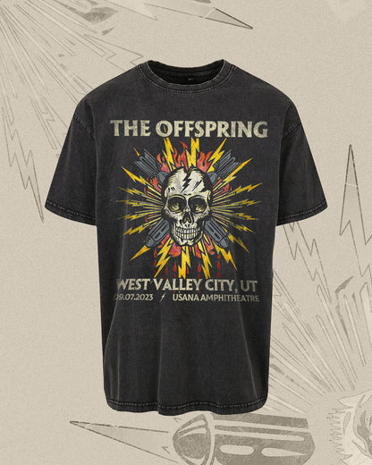 The Offspring and skull graphic tee in black washed colour, vintage style 