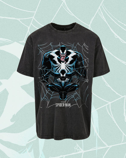 SPIDER-MAN BLACK WITH VENOM WEB WASHED OVERSIZED WASHED vintage BLACK TEE 