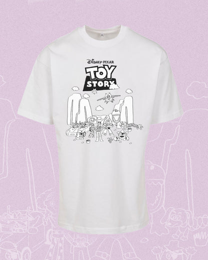 TOY STORY DOODLE black graphic on a DROP SHOULDER TEE in white colour 